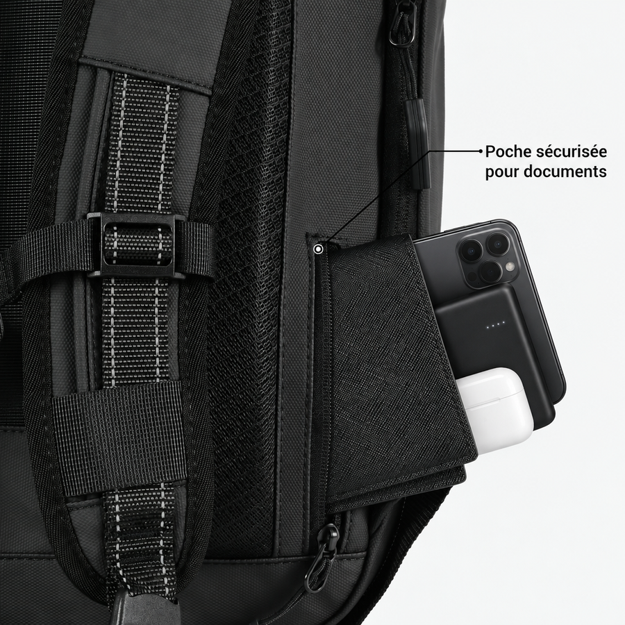 Passeport à portée de main — Hublo 60L — Sac à dos cabine