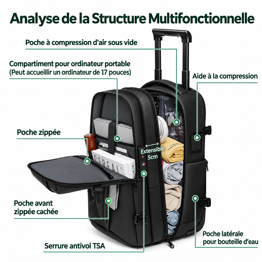 Runway — Valise cabine 2-en-1 compression sous vide 60L