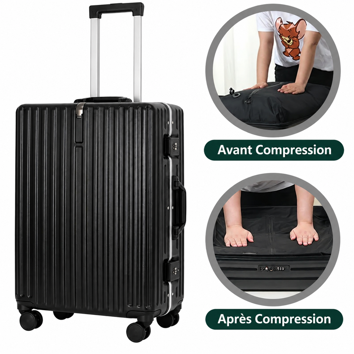 Airline — Valise cabine rigide compression sous vide avec serrure TSA