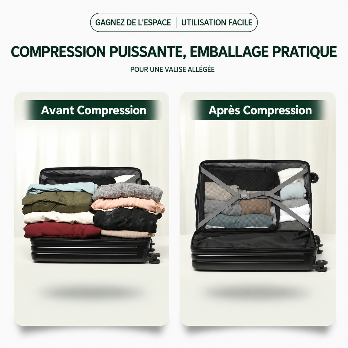 Airline — Valise cabine rigide compression sous vide avec serrure TSA