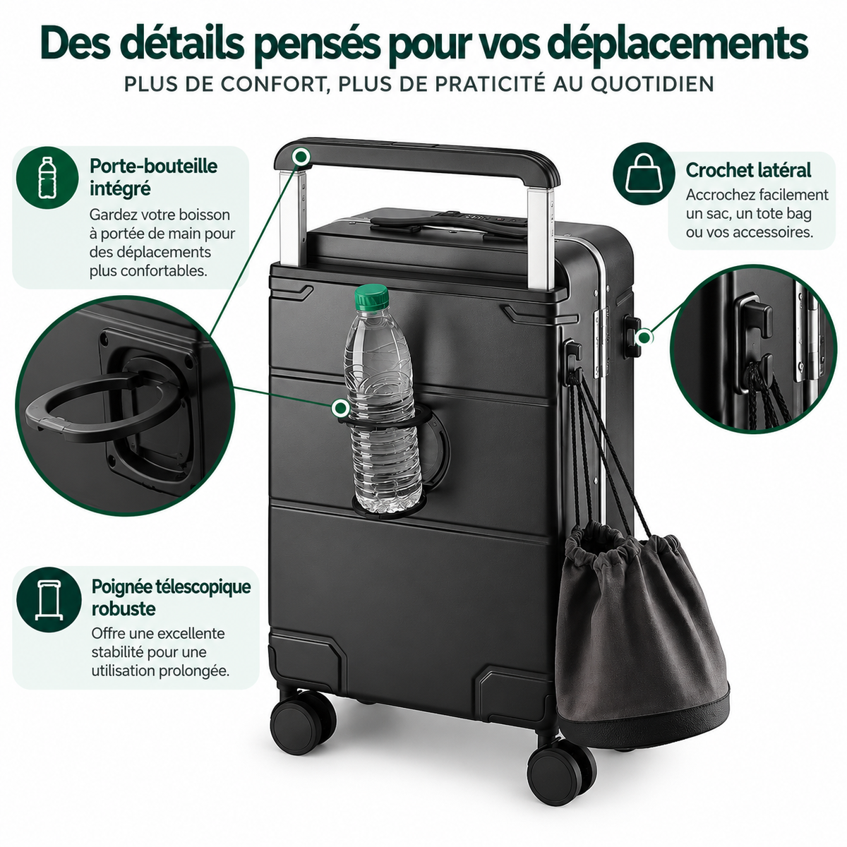 Terminal — Valise cabine rigide compression sous vide avec compartiment ordinateur